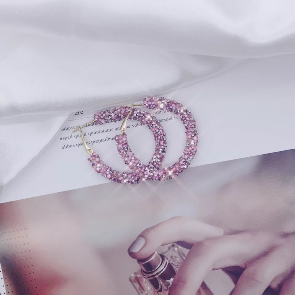 Pink Rhinestone Hoops - Picture 2 of 2